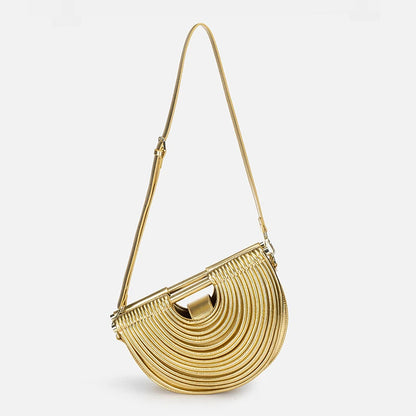 Gold Luxury Designer Brand Handwoven Noodle Bags Half Round Silver Evening Clutch