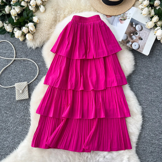 Women Vintage Tiered Elegant High Waist Chic Fairy core A-line Skirt