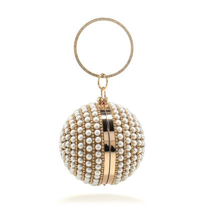 Party Pearl Clutch With Beaded Diamonds Evening Bag
