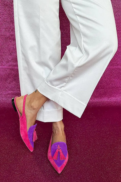 Color Block Women's Flat Shoes Pointed Tassel Low Heel Back Air Sandals