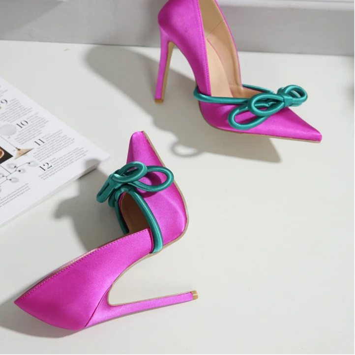 Women Silk Butterfly Knot Sexy Pointed Pump Heels Party Wedding Shoes