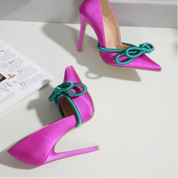 Women Silk Butterfly Knot Sexy Pointed Pump Heels Party Wedding Shoes