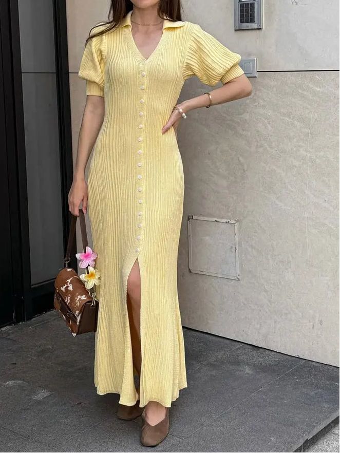 Long Cardigan Knit Dress Women Short Sleeve Maxi Knit Dress