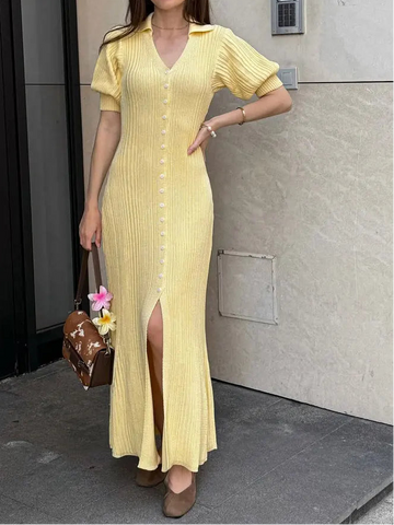 Long Cardigan Knit Dress Women Short Sleeve Maxi Knit Dress