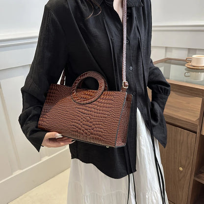 Women's Crocodile Pattern PU Leather Handbags Green Square Bag