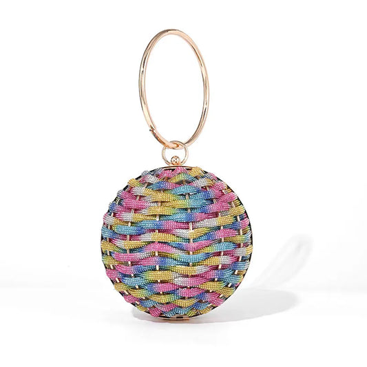 Woven Ball Bag Rhinestone Handbag Crossbody Clutches Shoulder Bags