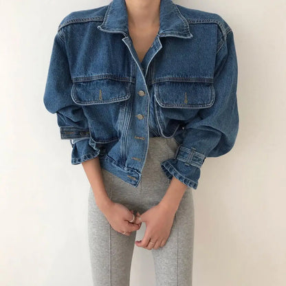 Denim Coats Jackets Women Puff Long Sleeve Y2k Clothes Cropped Jacket