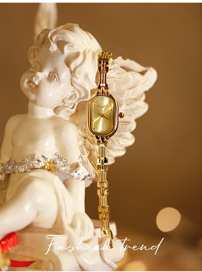 Vintage Bracelet Watch Unique Japanese Movement Waterproof Oval Small Gold Watch for Women's Luxury Jewelry