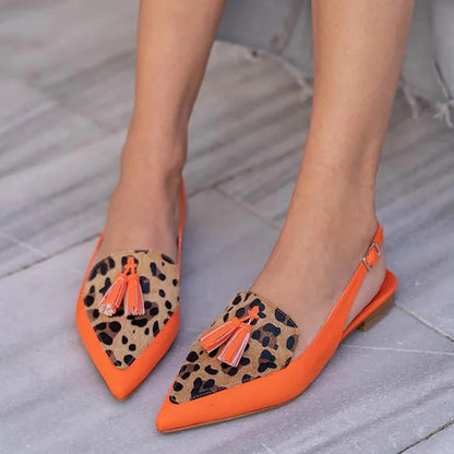 Color Block Women's Flat Shoes Pointed Tassel Low Heel Back Air Sandals