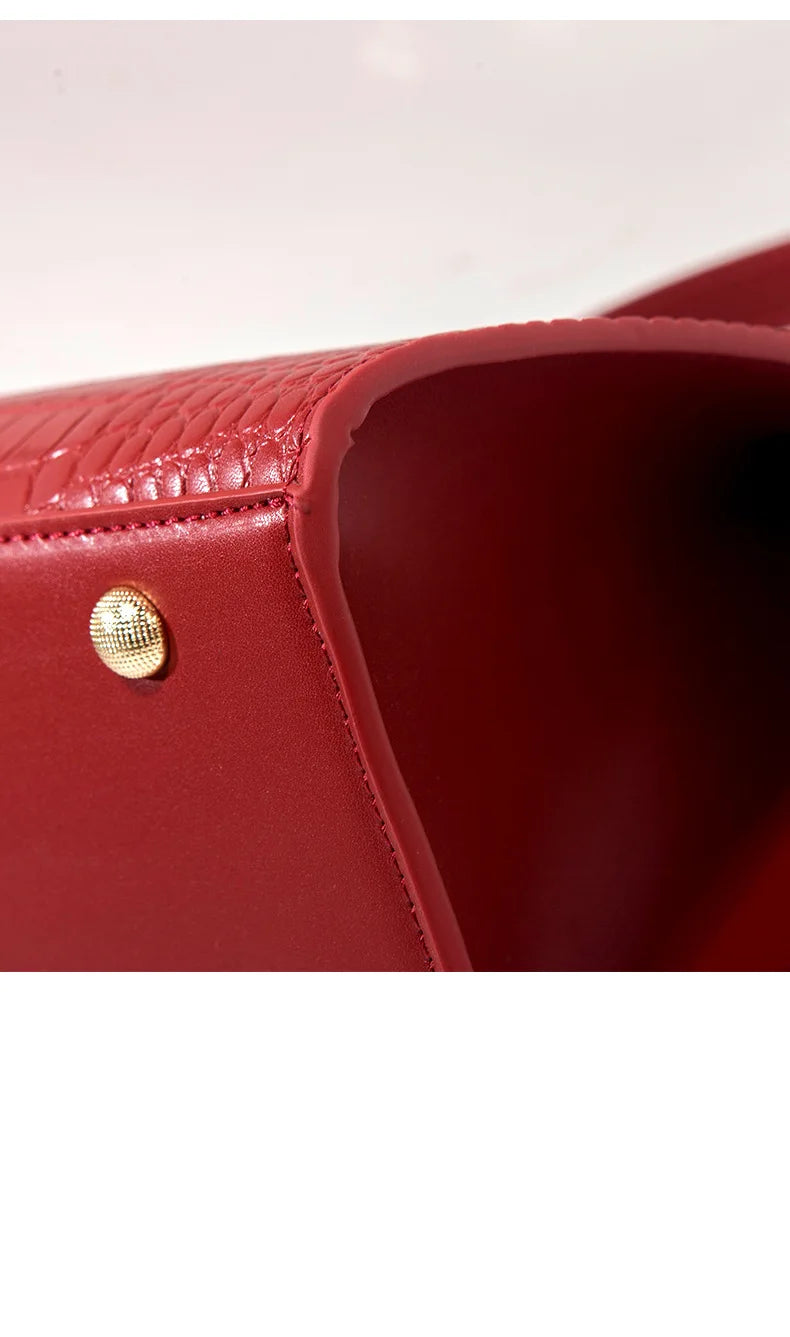 Genuine Leather Women's Bag, Red Mother's Shoulder Bag
