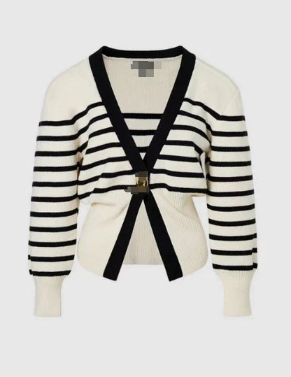 Women's Button Knitted Cardigan Vintage V Neck Full Sleeve Cropped Sweater