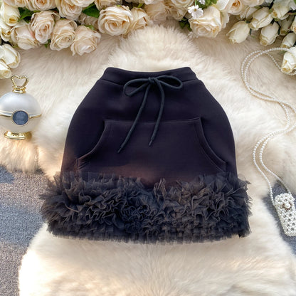 Women Drawstring Big Pocket Club Sexy Mini Skirt