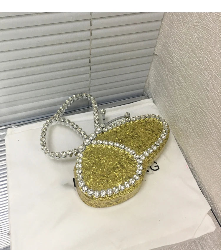 White Rhinestone Pink Butterfly Wedding Evening Clutches Party Prom Purse