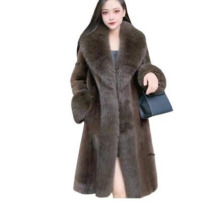 Faux Fur Coats Women Long Coat Thick Warm Turn Down Collar Jacket