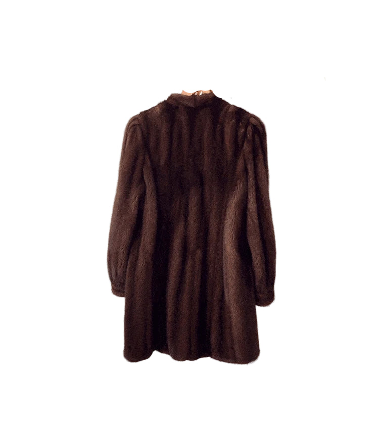 Brown Thick Warm Soft Faux Mink Fur Coat Women Puff Sleeve Stand Collar Fluffy Jacket