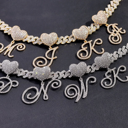 A-Z Cursive Initial Letter Cuban Anklets Bracelet For Women 14mm Iced