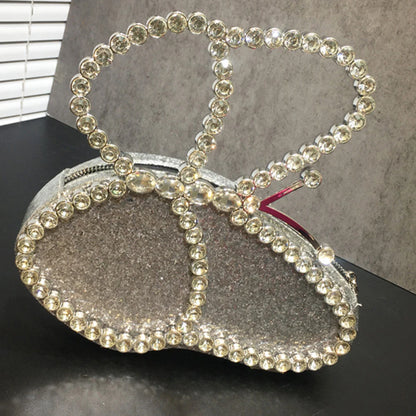 White Rhinestone Pink Butterfly Wedding Evening Clutches Party Prom Purse