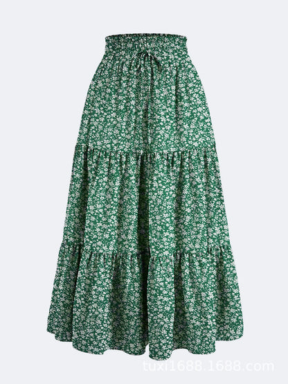 Women's Patchwork Solid Color Loose Skirt; Commuting Casual Cake Skirt; Elastic Waist Elegant Skirt