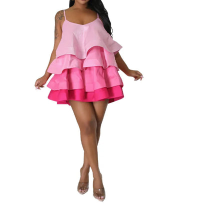 Women Spaghetti Strap U Collar Sleeveless  Party  Mini Fairy Satin Dress