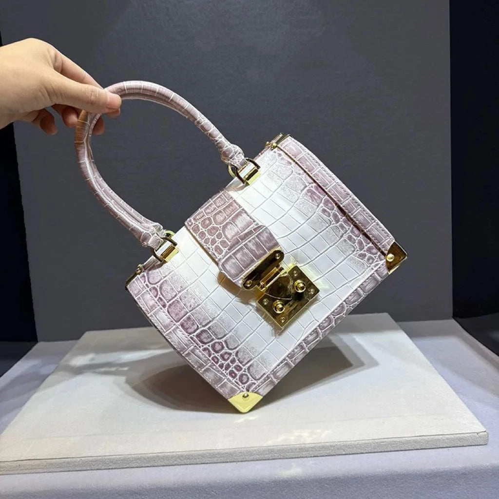 Luxury Designer Brand New High Quality Alligator Lock Box Handbag Crossbody