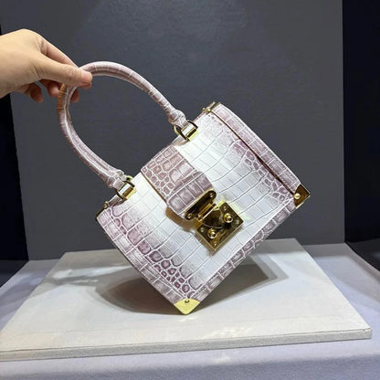 Luxury Designer Brand New High Quality Alligator Lock Box Handbag Crossbody