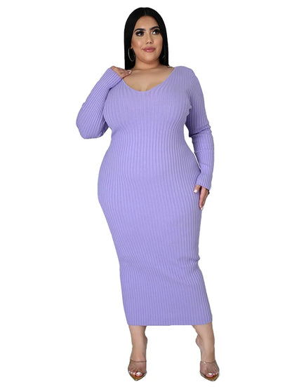 Ladies Knitted Sweater Dress Midi Dress Long Sleeves Chic and Elegant Plus Size Dresses