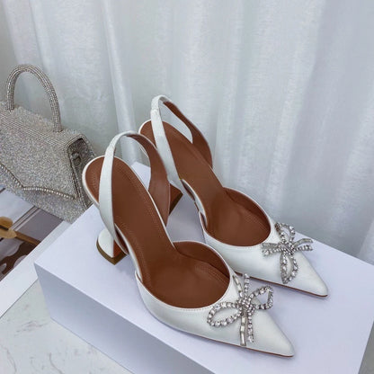 Women's High Heels Rhinestone Bow Pointy Glasses with Stilettos and Sandals Women.