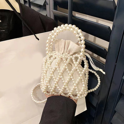 Luxury Pearl Women Bucket Tote Bag Woven Pearl Crossbody Bags for Women Small Wallet