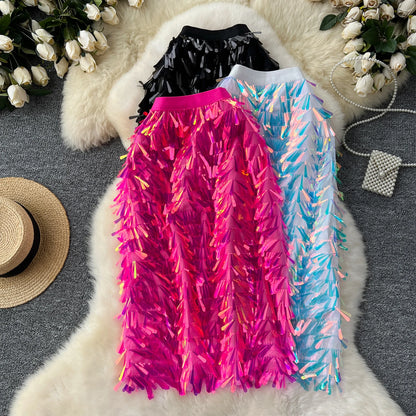 Women Chic sequin Skirt High Waist Elegant Korean Fashion vintage Hip Skirt