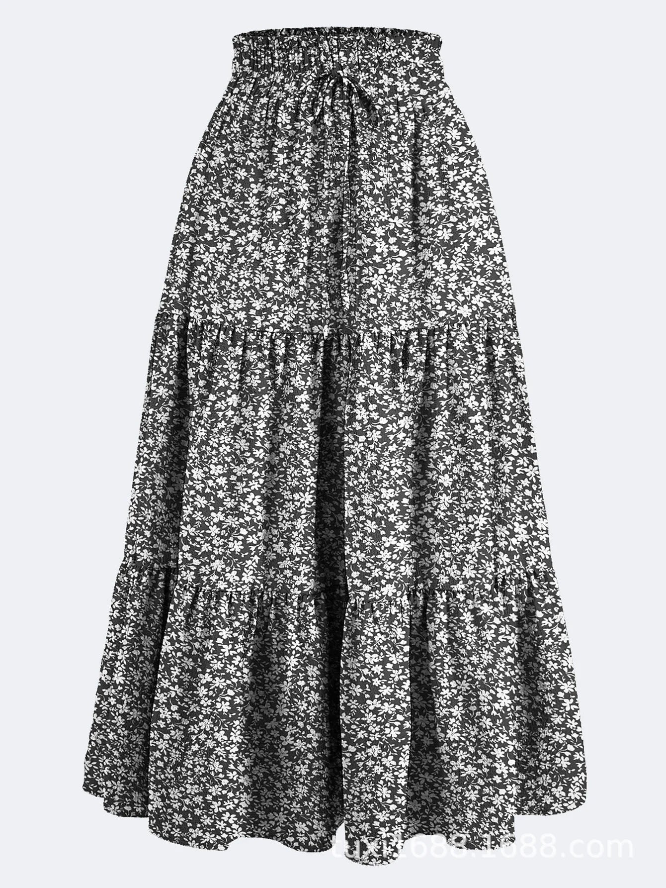 Women's Patchwork Solid Color Loose Skirt; Commuting Casual Cake Skirt; Elastic Waist Elegant Skirt
