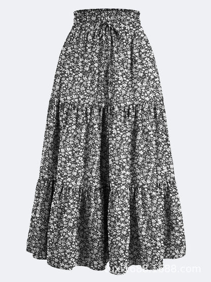 Women's Patchwork Solid Color Loose Skirt; Commuting Casual Cake Skirt; Elastic Waist Elegant Skirt