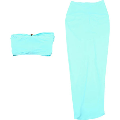 Hollow Metal Buckle 2 Piece Set Resort Wear Women Y2K Split Maxi Skirt Matching Clubwear Outfits
