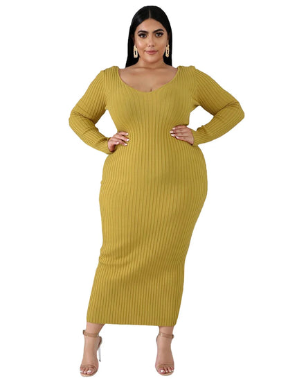 Ladies Knitted Sweater Dress Midi Dress Long Sleeves Chic and Elegant Plus Size Dresses