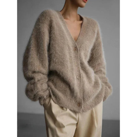 Women's Cardigans Korean Fashion V-neck Sweater Coat Long Sleeve Oversized Sweater