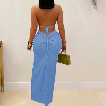 Women Summer Peach Buttocks Backless Sleeveless Split Hollow Midnight Maxi Bodycon Dress
