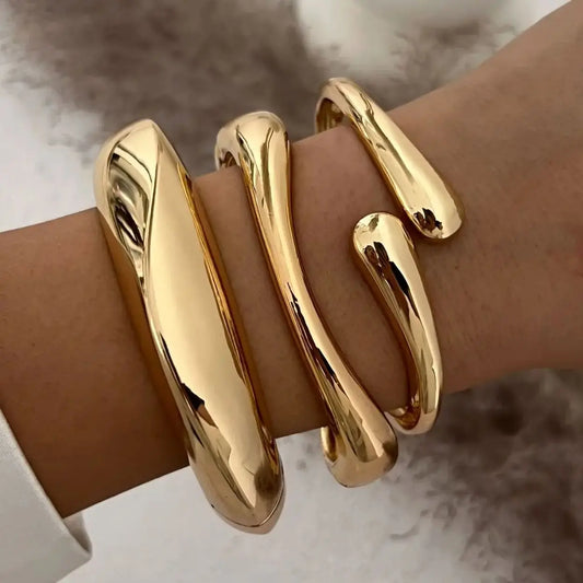 Vintage Hip Hop Metal Cuff Bangles Punk Gold Silver Bangles For Women