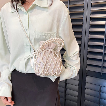 Luxury Pearl Women Bucket Tote Bag Woven Pearl Crossbody Bags for Women Small Wallet