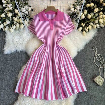 Sweater Striped Dress Knit Dresses Ruffles Party Casual Elegant Knitted Y2k Streetwear