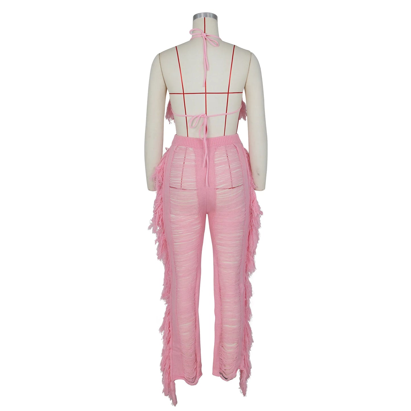 Tassel Knitted Pants Two Piece Set Resort Outfit Vacation Outfit Beach Cover Up