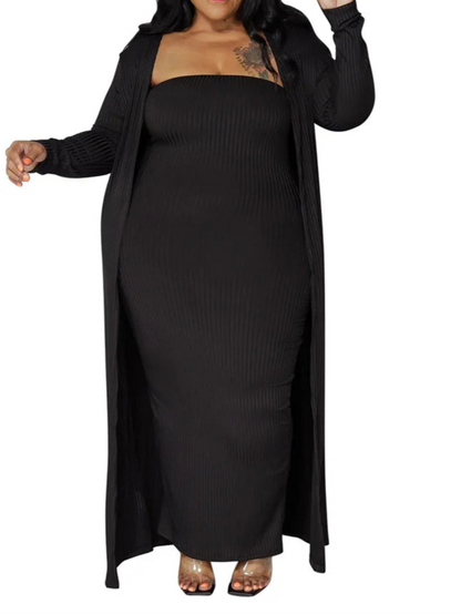 Plus Size Dress Sets 2 Piece Outfits Maxi Dress and Cover Coat Matching Suit