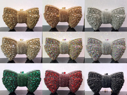 Rhinestone Green/Black Clutch Purse Bow Luxury Diamond Evening Clutches Wedding Bridal Bag