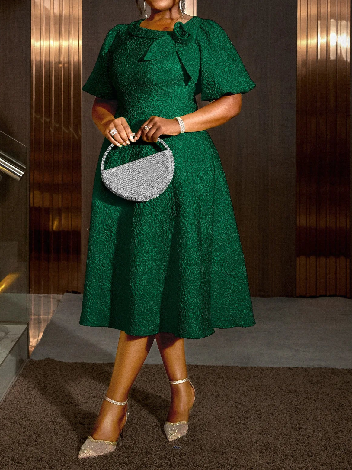 Women Plus Size Jacquard Dress A-Line Party Banquet Dress Cocktail Dress