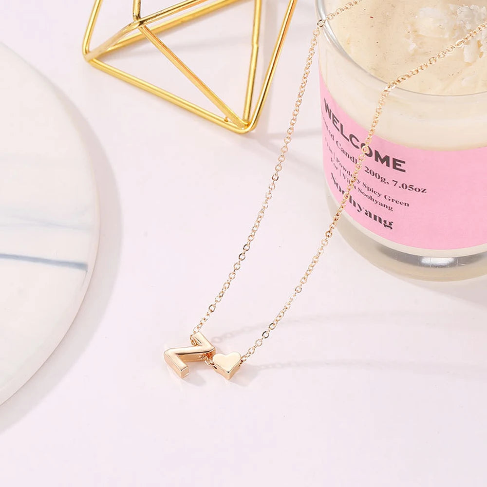 26 Letters Fashion Tiny Heart Dainty Name Initial Necklace