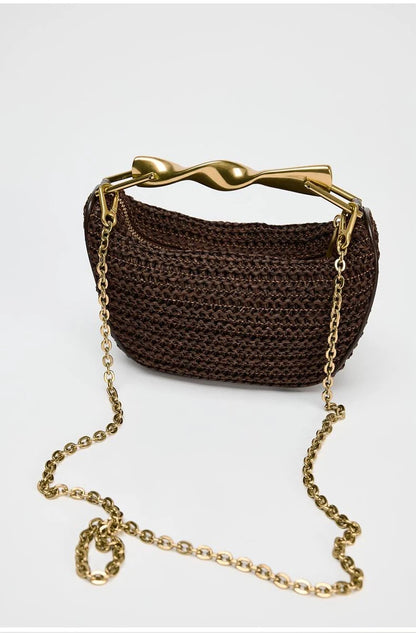 Summer Rattan Half-Moon Beach Straw Shoulder Bags Women's Straw Bucket Bag Purse Woven Straw Handbags Casual Tote Crossbody Bag