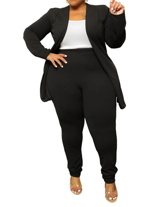 Plus Size Two Piece Outfits Women Matching Suit Solid Top Leggings Pants Sets