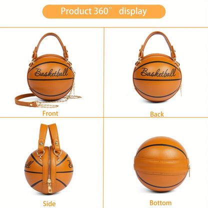 Basketball Shaped Crossbody Bag, Trendy Y2K Chain Shoulder Bag