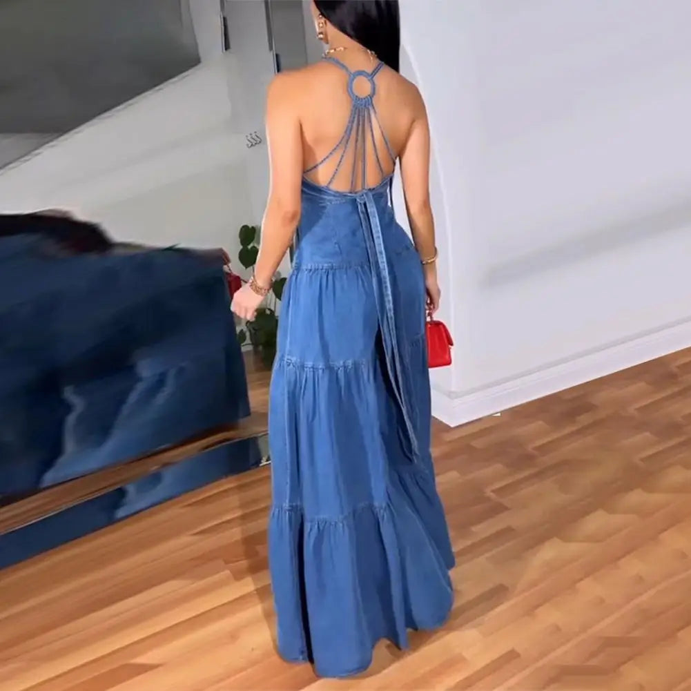 Stylish Women's Sleeveless Jumpsuits Casual Flowy Overalls Sexy Halter Rompers for Summer