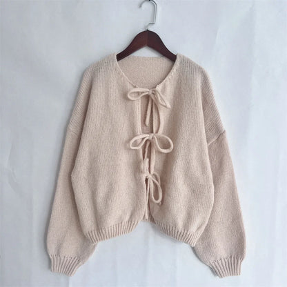 Elegant Knitted Cardigan Sweater Women's Lace up Cardigan