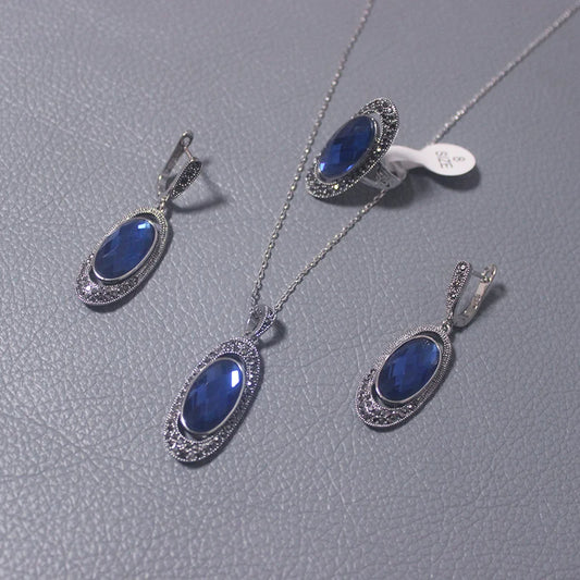 Egg Shaped Blue Crystal Jewelry Sets For Women