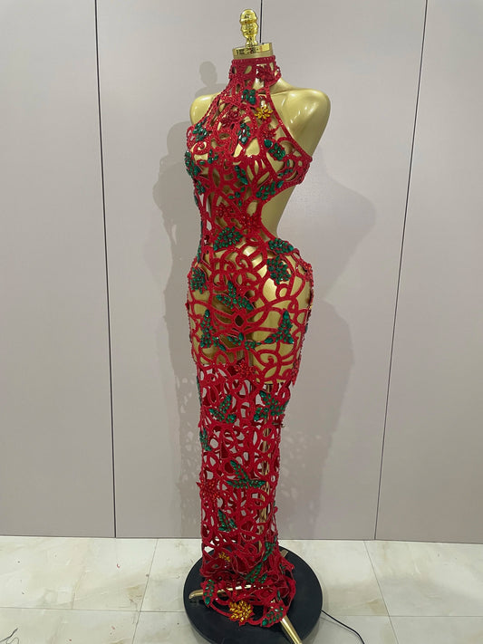 Sexy Hollow Out Rhinestone Maxi Dress Women Evening party Nightclub Dress